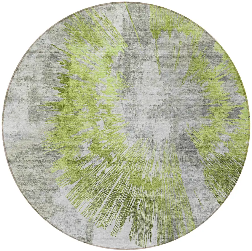 8' Artichoke Green Gray And Charcoal Round Abstract Washable Indoor Outdoor Area Rug Photo 4