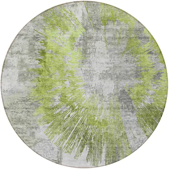8' Artichoke Green Gray And Charcoal Round Abstract Washable Indoor Outdoor Area Rug Photo 4