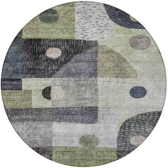 8' Artichoke Green Gray And Charcoal Round Geometric Washable Indoor Outdoor Area Rug Photo 6