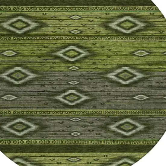 8' Artichoke Green Gray And Fern Green Round Tribal Washable Indoor Outdoor Area Rug Photo 4