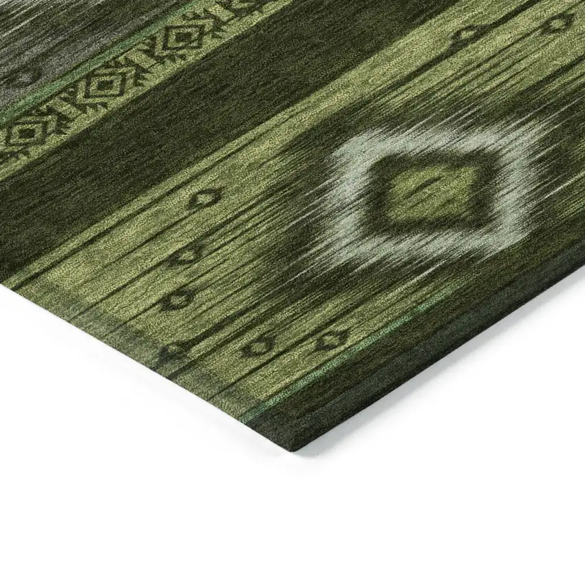 8' Artichoke Green Gray And Fern Green Round Tribal Washable Indoor Outdoor Area Rug Photo 8
