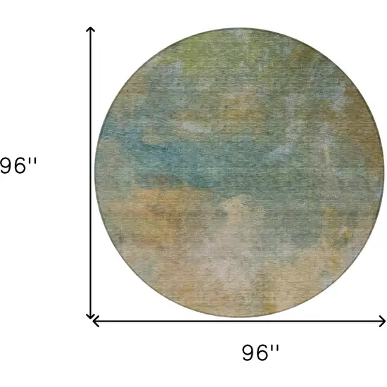 8' Artichoke Green Gray And Gold Round Abstract Washable Indoor Outdoor Area Rug Photo 9
