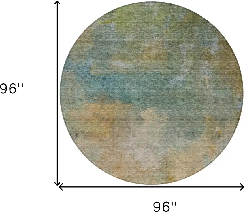 8' Artichoke Green Gray And Gold Round Abstract Washable Indoor Outdoor Area Rug Photo 9