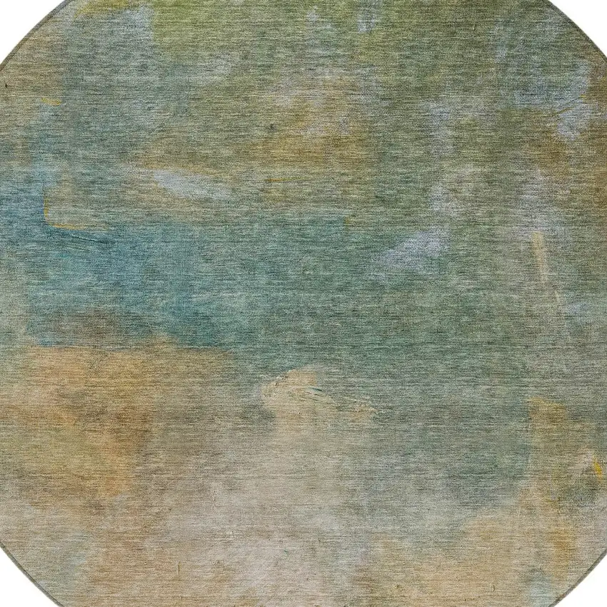 8' Artichoke Green Gray And Gold Round Abstract Washable Indoor Outdoor Area Rug Photo 5