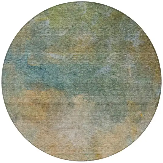8' Artichoke Green Gray And Gold Round Abstract Washable Indoor Outdoor Area Rug Photo 6