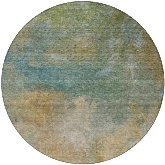8' Artichoke Green Gray And Gold Round Abstract Washable Indoor Outdoor Area Rug Photo 2