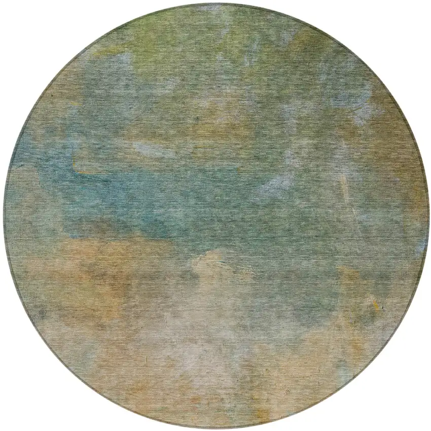 8' Artichoke Green Gray And Gold Round Abstract Washable Indoor Outdoor Area Rug Photo 2