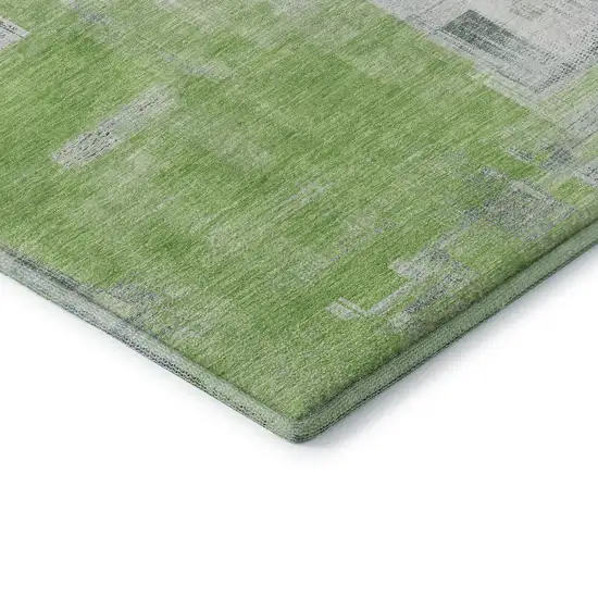 8' Artichoke Green Gray And Ivory Abstract Washable Area Rug With UV Protection Photo 7