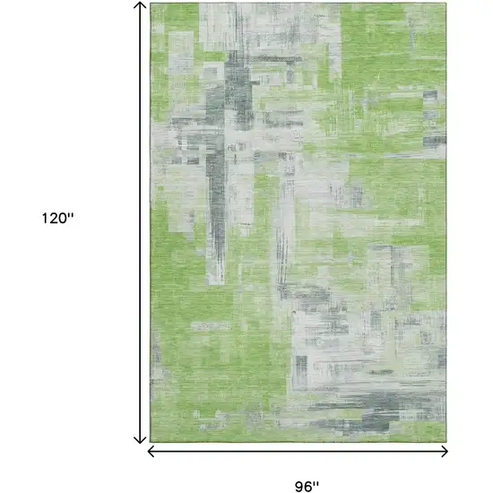 8' Artichoke Green Gray And Ivory Abstract Washable Area Rug With UV Protection Photo 8