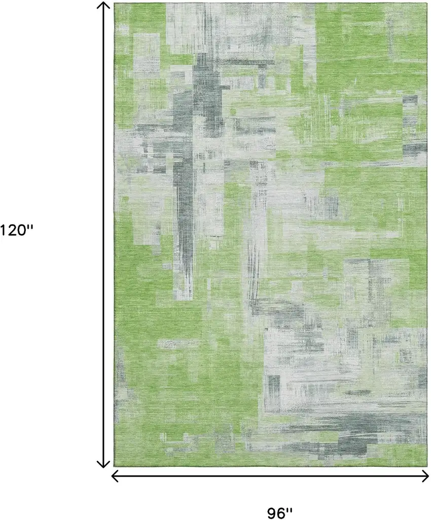 8' Artichoke Green Gray And Ivory Abstract Washable Area Rug With UV Protection Photo 8