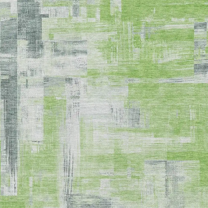 8' Artichoke Green Gray And Ivory Abstract Washable Area Rug With UV Protection Photo 2
