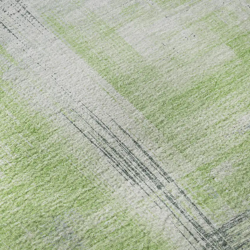 8' Artichoke Green Gray And Ivory Abstract Washable Area Rug With UV Protection Photo 9