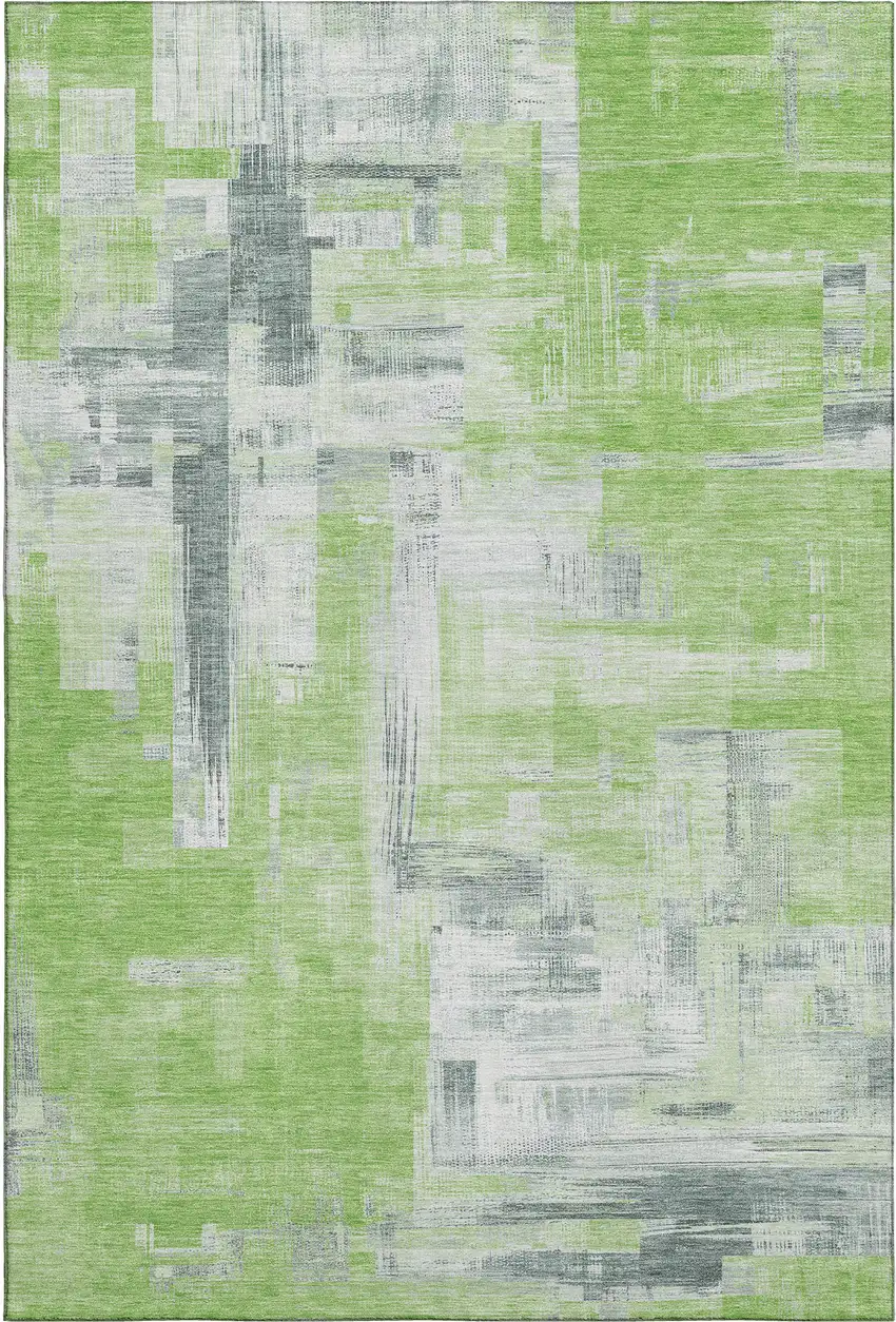 8' Artichoke Green Gray And Ivory Abstract Washable Area Rug With UV Protection Photo 1