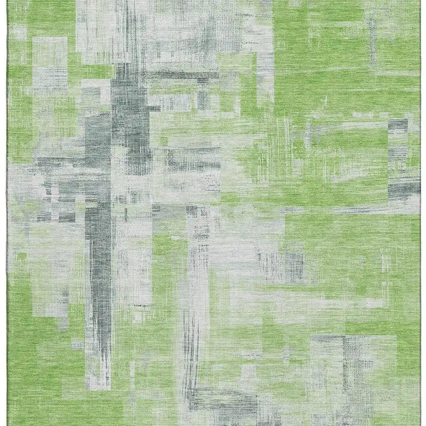 8' Artichoke Green Gray And Ivory Abstract Washable Area Rug With UV Protection Photo 3
