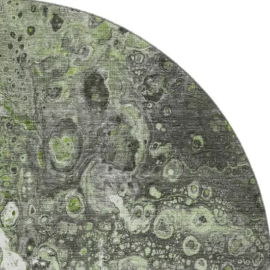 8' Artichoke Green Gray And Ivory Abstract Washable Round Rug With UV Protection Photo 3