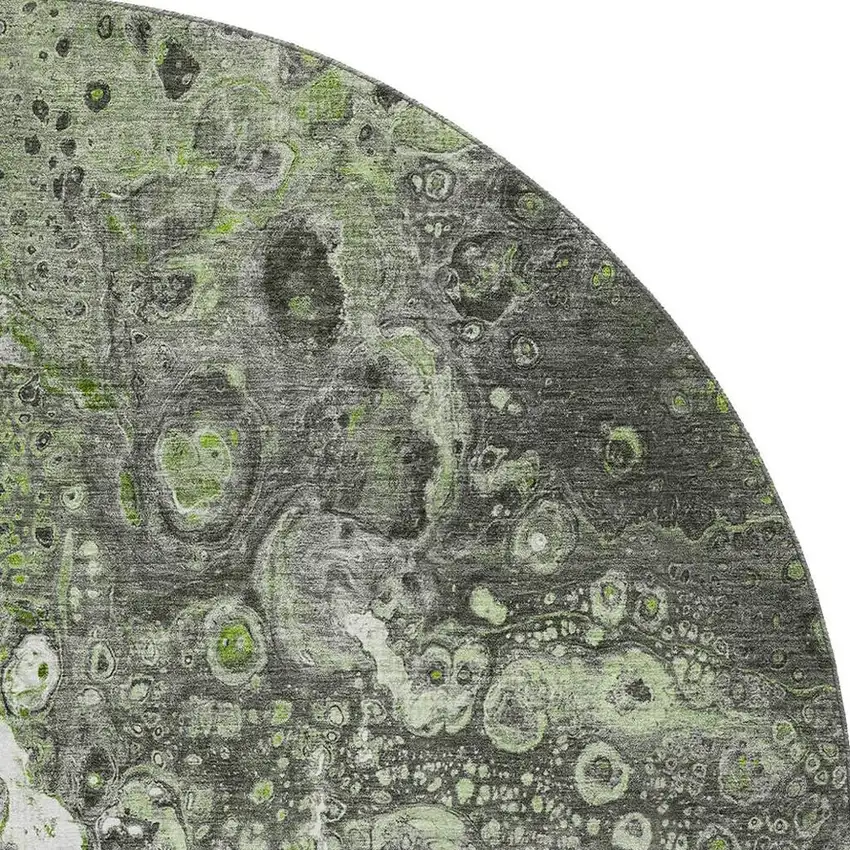8' Artichoke Green Gray And Ivory Abstract Washable Round Rug With UV Protection Photo 3