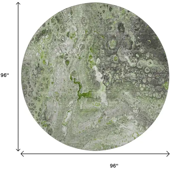 8' Artichoke Green Gray And Ivory Abstract Washable Round Rug With UV Protection Photo 9