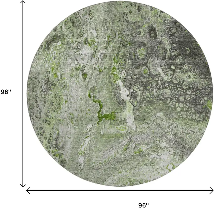 8' Artichoke Green Gray And Ivory Abstract Washable Round Rug With UV Protection Photo 9