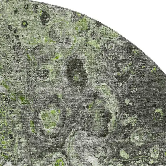 8' Artichoke Green Gray And Ivory Abstract Washable Round Rug With UV Protection Photo 2