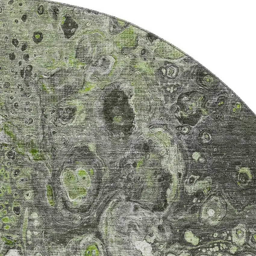 8' Artichoke Green Gray And Ivory Abstract Washable Round Rug With UV Protection Photo 2