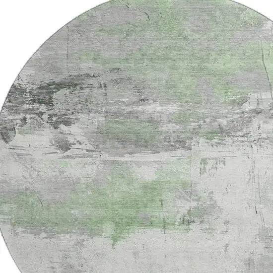8' Artichoke Green Gray And Ivory Abstract Washable Round Rug With UV Protection Photo 2