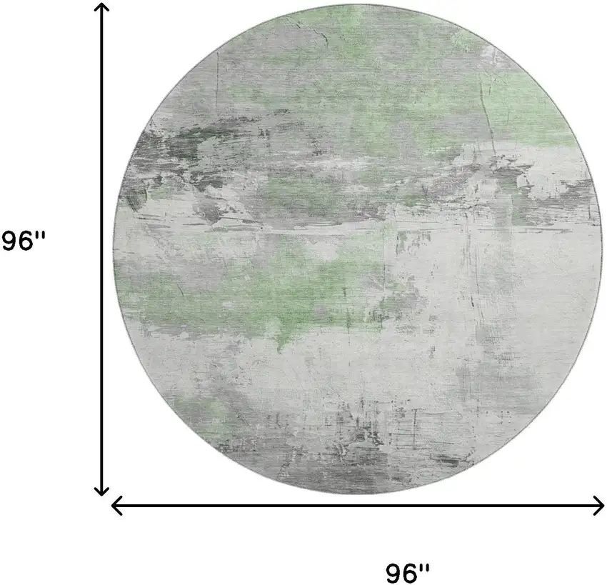 8' Artichoke Green Gray And Ivory Abstract Washable Round Rug With UV Protection Photo 9