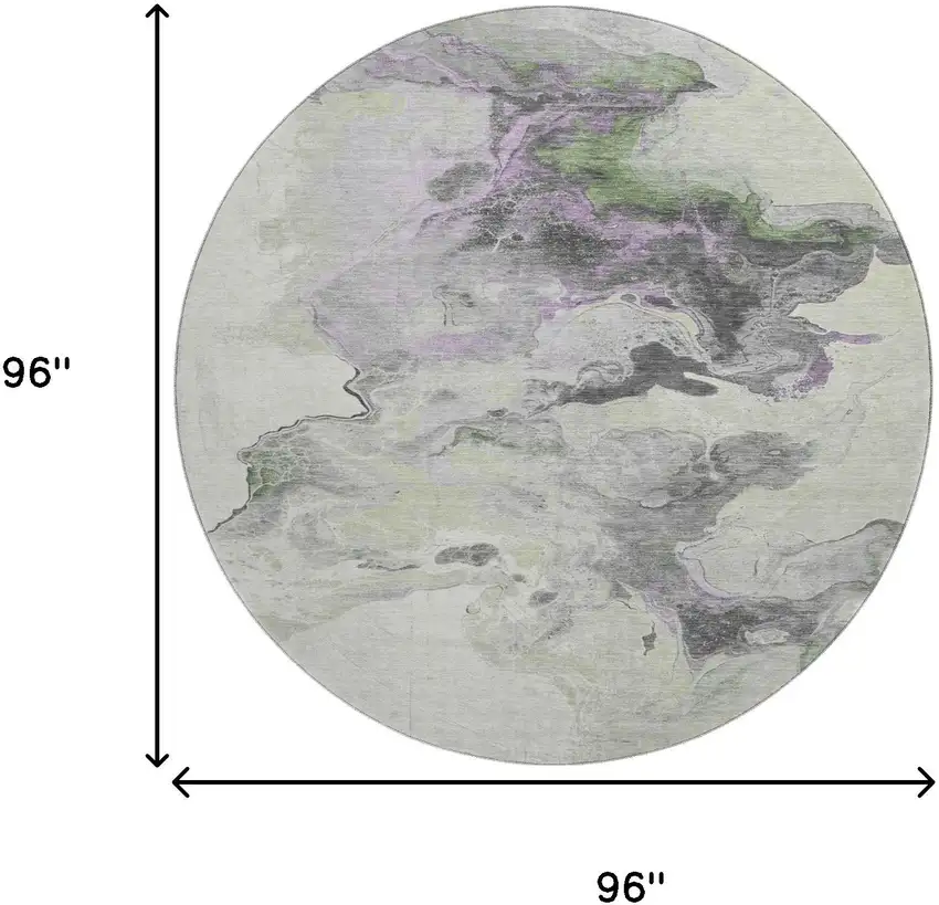 8' Artichoke Green Gray And Ivory Abstract Washable Round Rug With UV Protection Photo 9