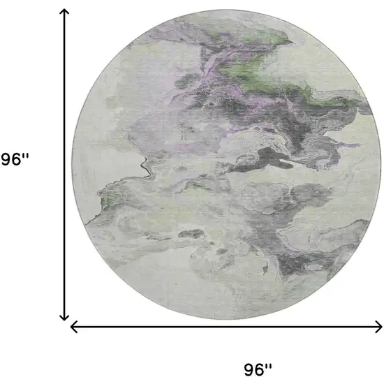 8' Artichoke Green Gray And Ivory Abstract Washable Round Rug With UV Protection Photo 9