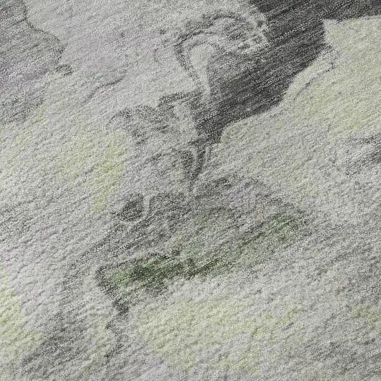 8' Artichoke Green Gray And Ivory Abstract Washable Round Rug With UV Protection Photo 8