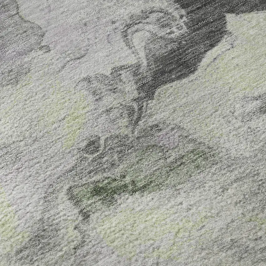 8' Artichoke Green Gray And Ivory Abstract Washable Round Rug With UV Protection Photo 8