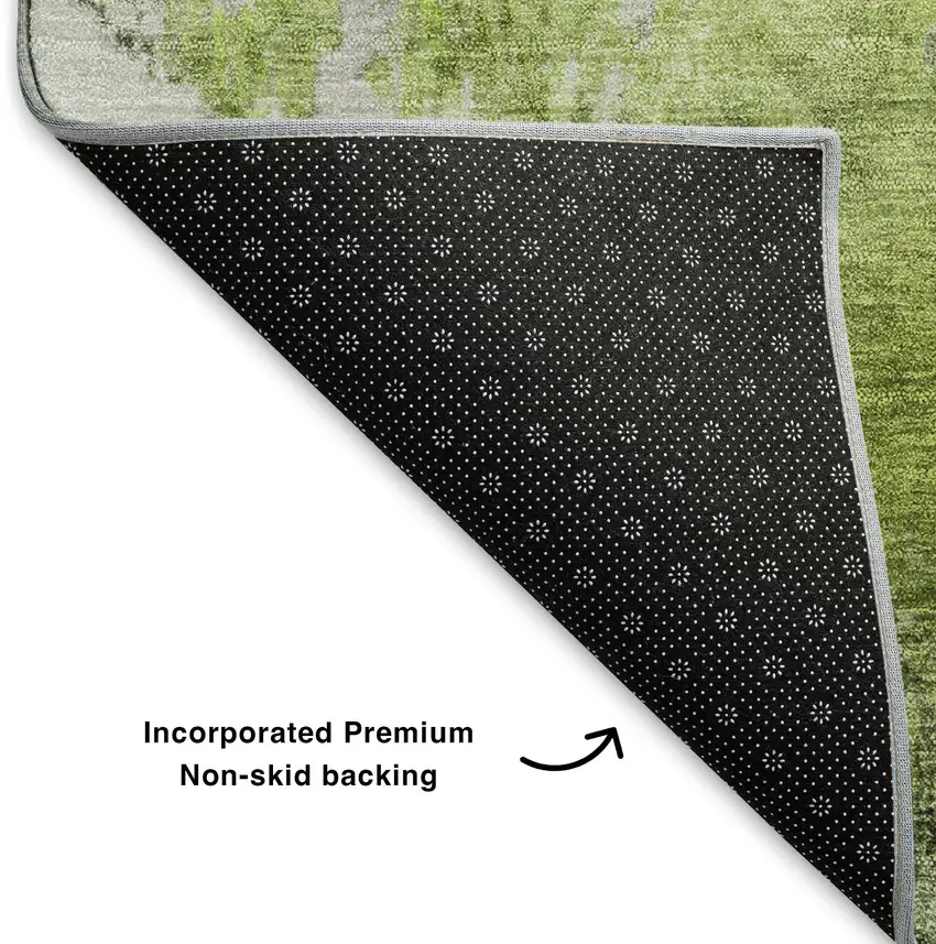 8' Artichoke Green Gray And Ivory Abstract Washable Round Rug With UV Protection Photo 5