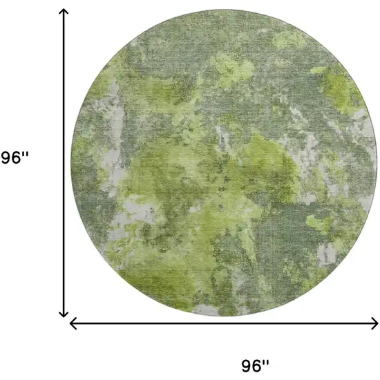 8' Artichoke Green Gray And Ivory Abstract Washable Round Rug With UV Protection Photo 9