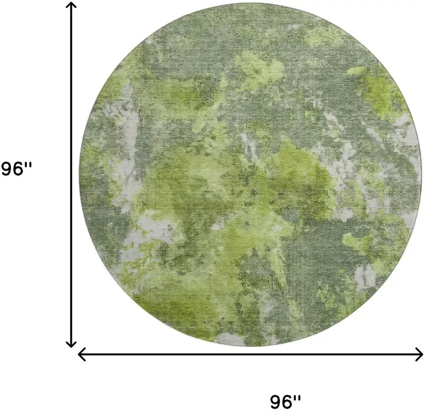 8' Artichoke Green Gray And Ivory Abstract Washable Round Rug With UV Protection Photo 9