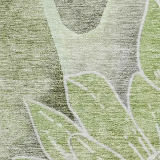 8' Artichoke Green Gray And Ivory Floral Washable Round Rug With UV Protection Photo 4