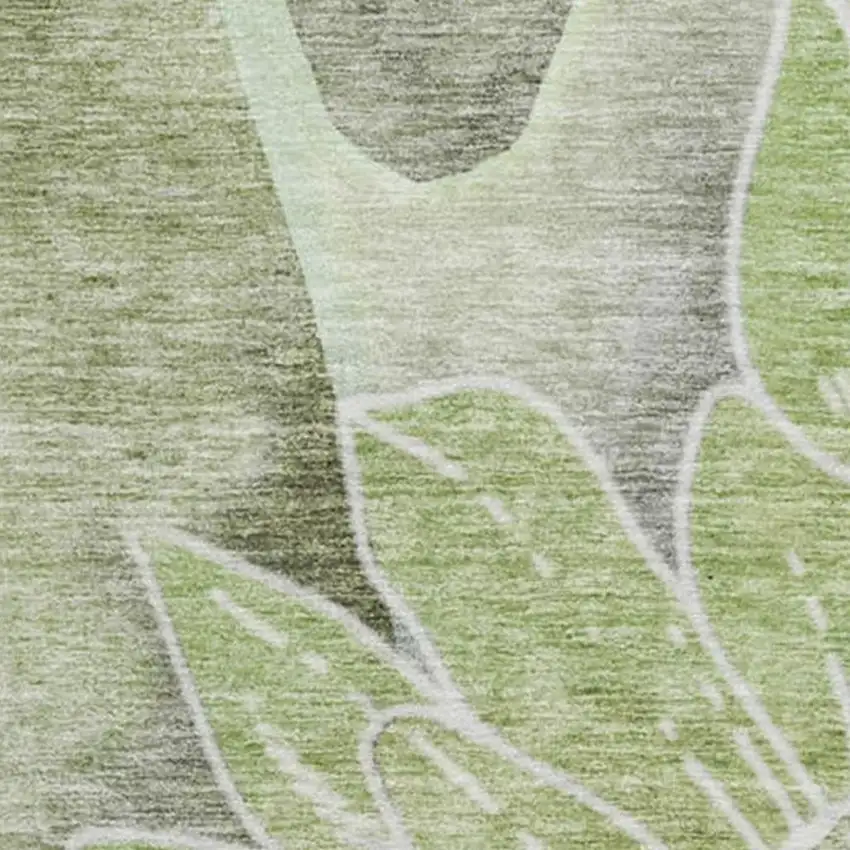 8' Artichoke Green Gray And Ivory Floral Washable Round Rug With UV Protection Photo 4