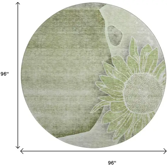 8' Artichoke Green Gray And Ivory Floral Washable Round Rug With UV Protection Photo 6