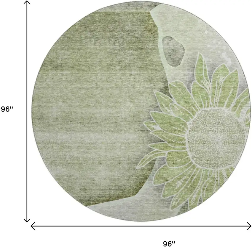 8' Artichoke Green Gray And Ivory Floral Washable Round Rug With UV Protection Photo 6