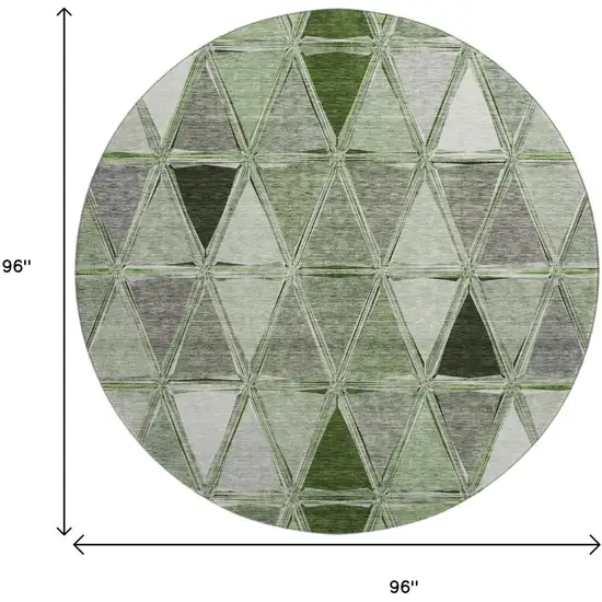 8' Artichoke Green Gray And Ivory Geometric Washable Round Rug With UV Protection Photo 9