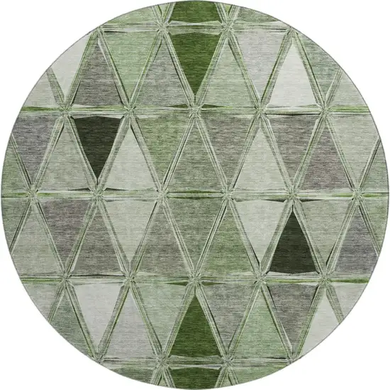 8' Artichoke Green Gray And Ivory Geometric Washable Round Rug With UV Protection Photo 1