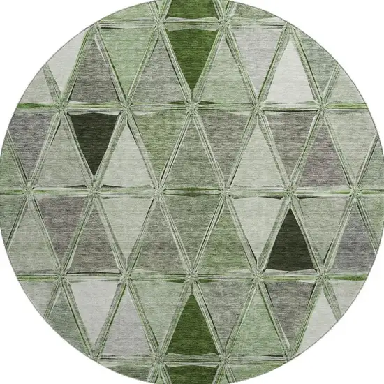 8' Artichoke Green Gray And Ivory Geometric Washable Round Rug With UV Protection Photo 2