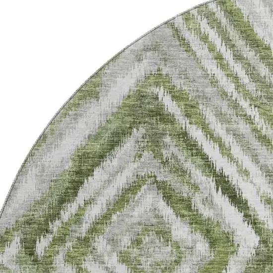 8' Artichoke Green Gray And Ivory Geometric Washable Round Rug With UV Protection Photo 3