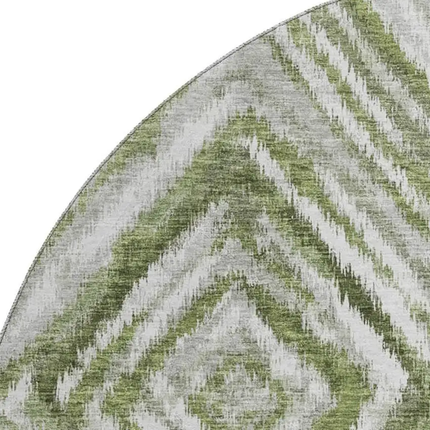 8' Artichoke Green Gray And Ivory Geometric Washable Round Rug With UV Protection Photo 3