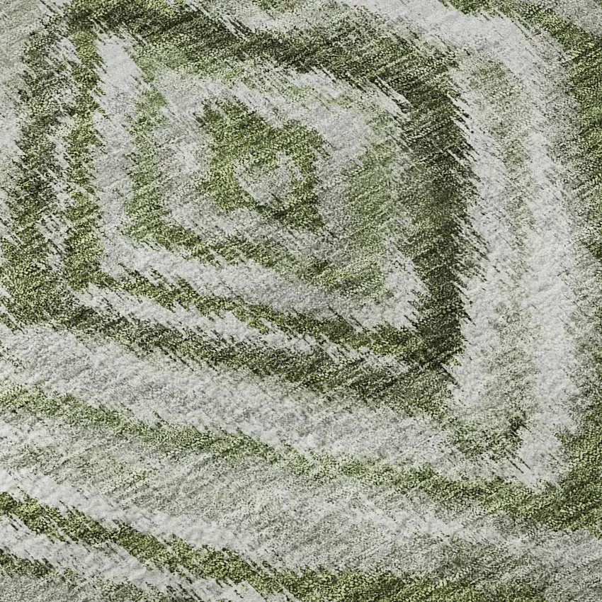 8' Artichoke Green Gray And Ivory Geometric Washable Round Rug With UV Protection Photo 9