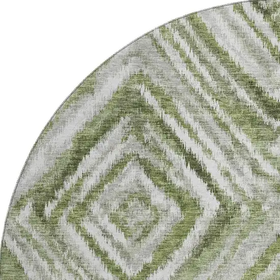 8' Artichoke Green Gray And Ivory Geometric Washable Round Rug With UV Protection Photo 4