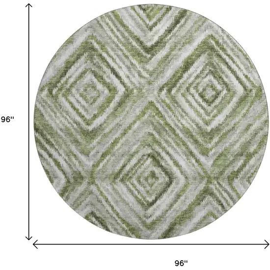 8' Artichoke Green Gray And Ivory Geometric Washable Round Rug With UV Protection Photo 3