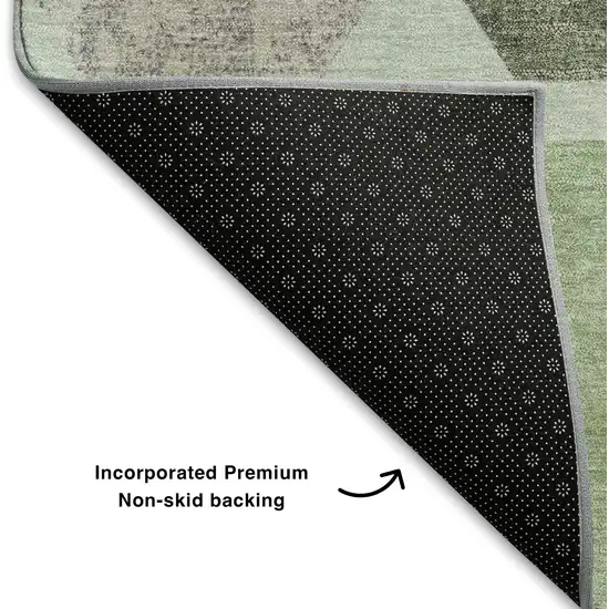8' Artichoke Green Gray And Ivory Geometric Washable Round Rug With UV Protection Photo 6