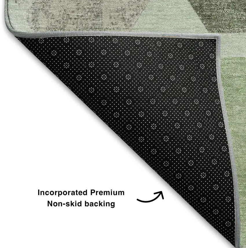 8' Artichoke Green Gray And Ivory Geometric Washable Round Rug With UV Protection Photo 6