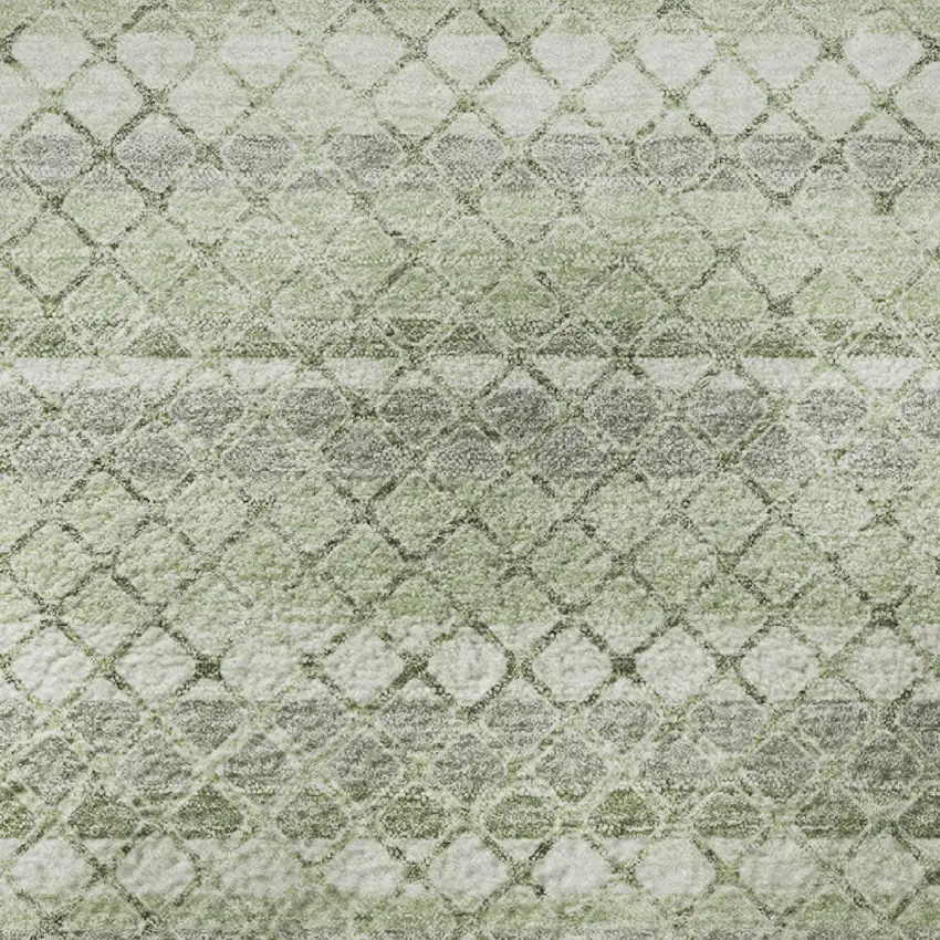 8' Artichoke Green Gray And Ivory Geometric Washable Round Rug With UV Protection Photo 9