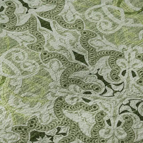 8' Artichoke Green Gray And Ivory Medallion Washable Round Rug With UV Protection Photo 9