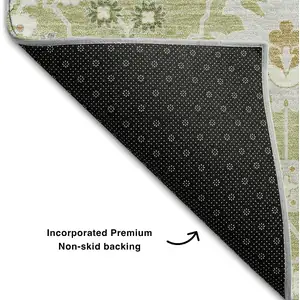 Photo of 8' Artichoke Green Gray And Ivory Oriental Washable Round Rug With UV Protection